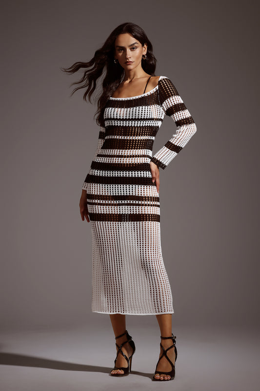 Xaler Stripe Long Sleeves Maxi Dress