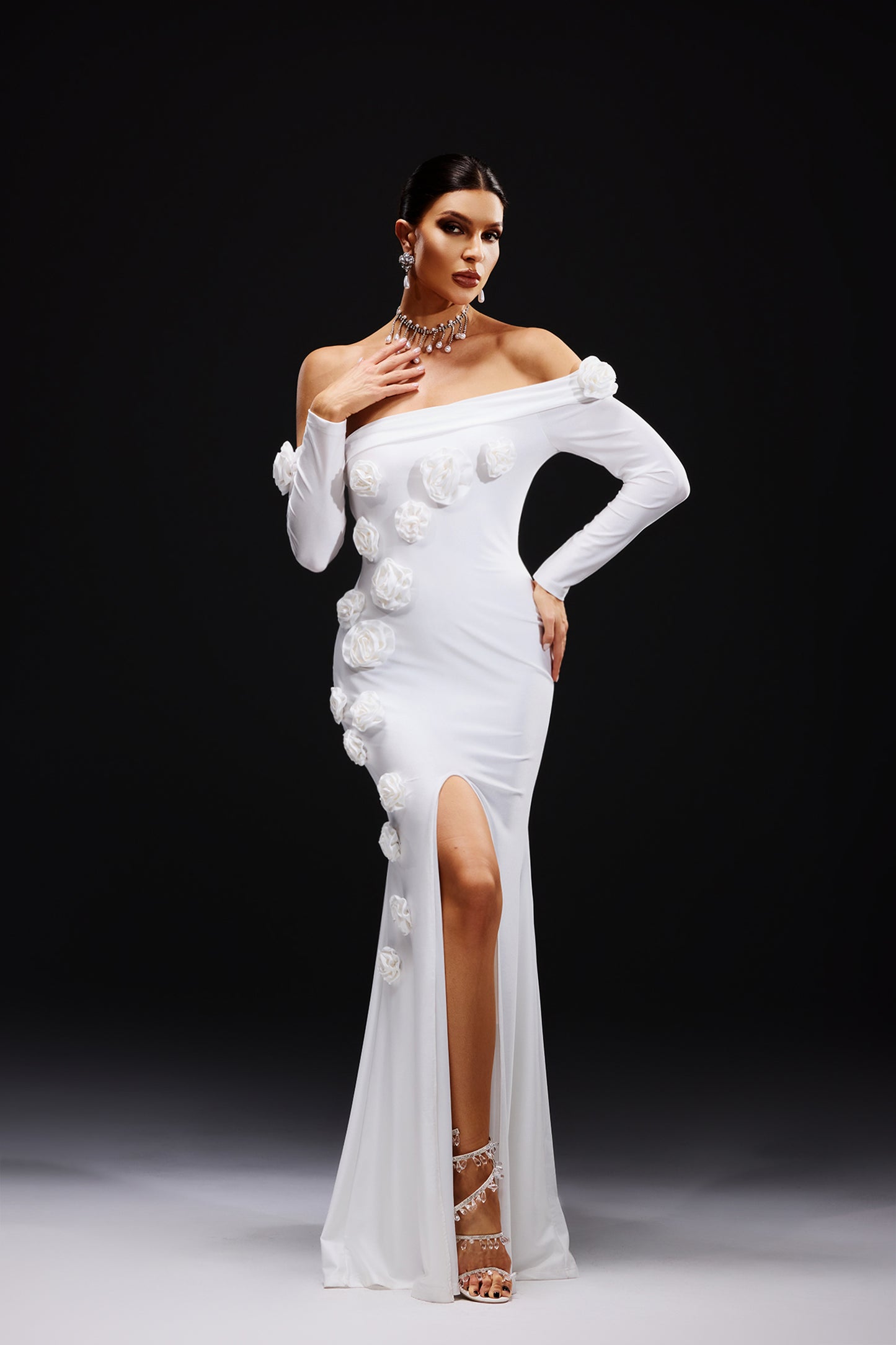 Nerlii Flower Off Shoulder Maxi Dress