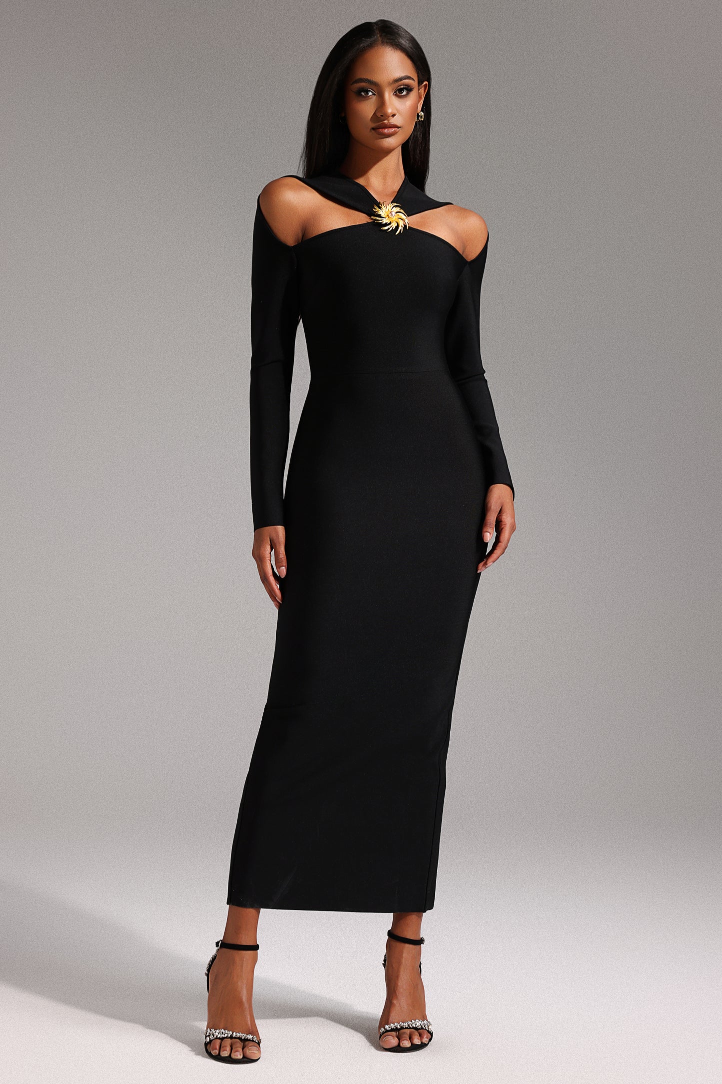 Lave Long Sleeves Hollow Out Bandage Maxi Dress