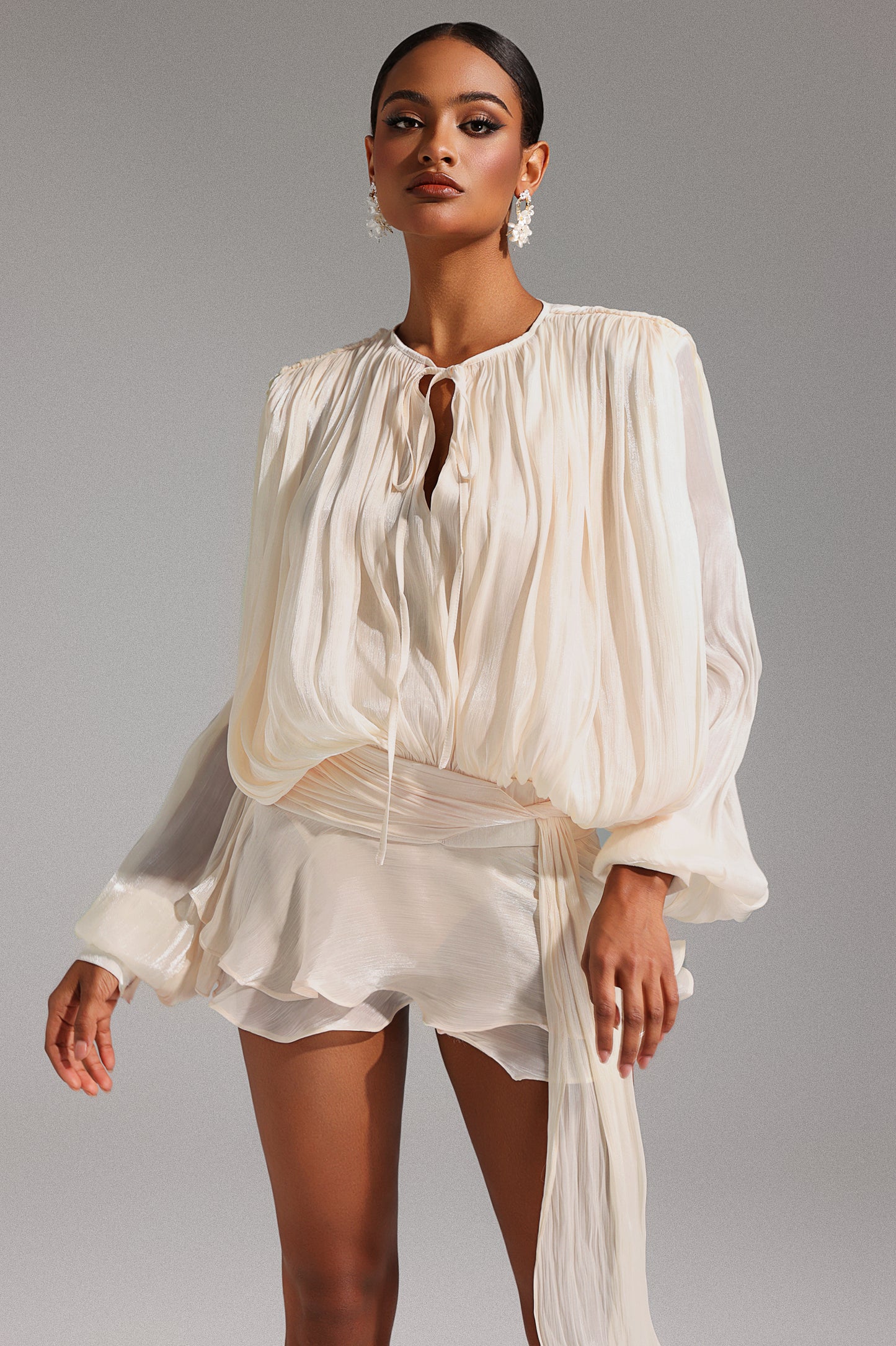 Dekia Long Sleeve Hollow Out Flounce Mini Dress
