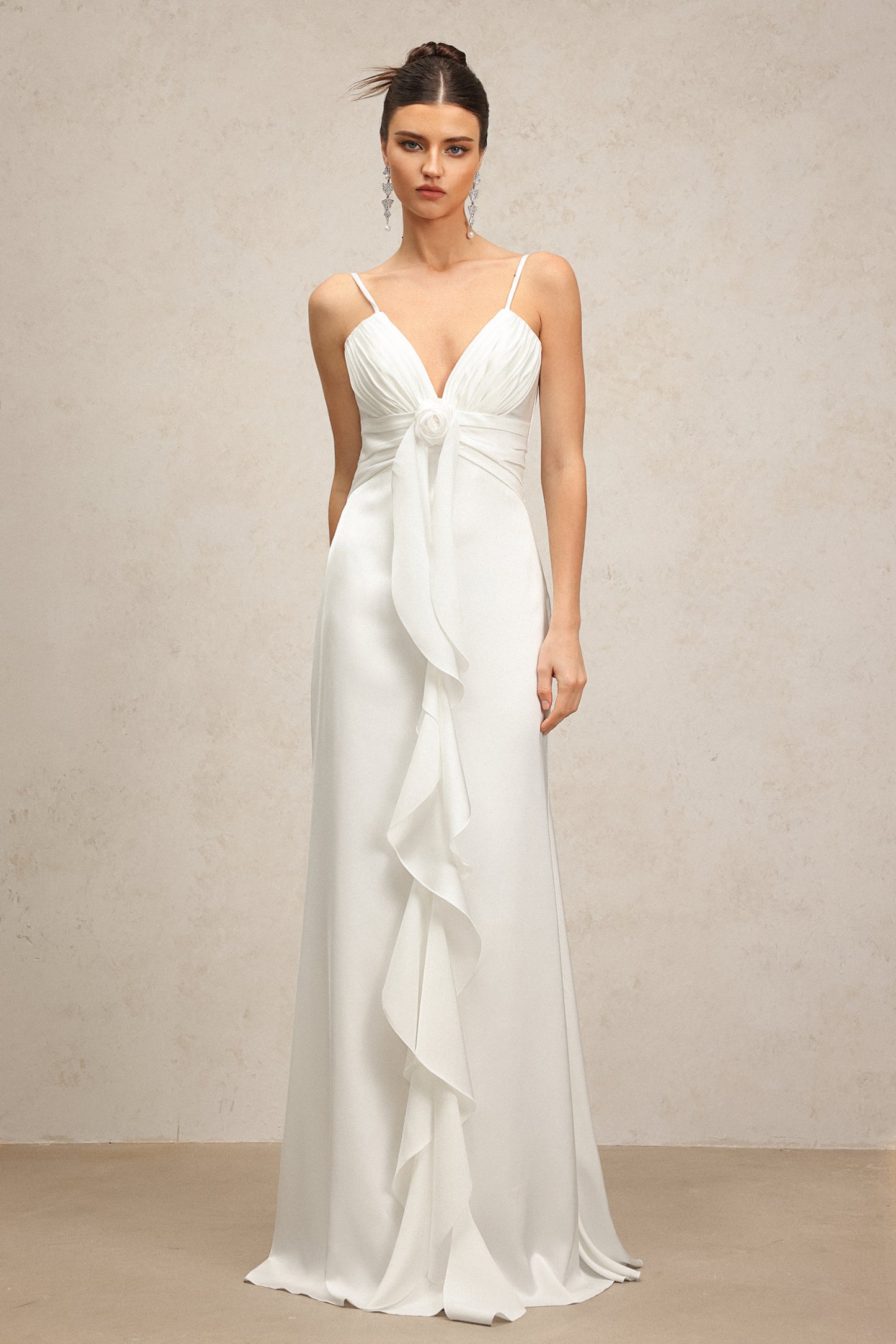 Yvonne Sleeveless V-Neck Flowers Flounce Maxi Dress