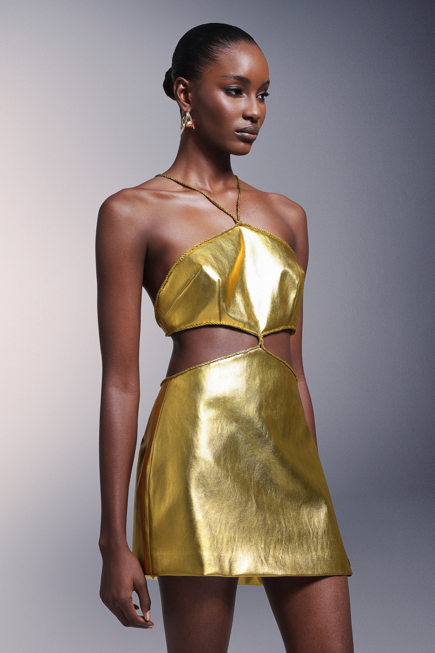 Pola Backless Leather Mini Dress