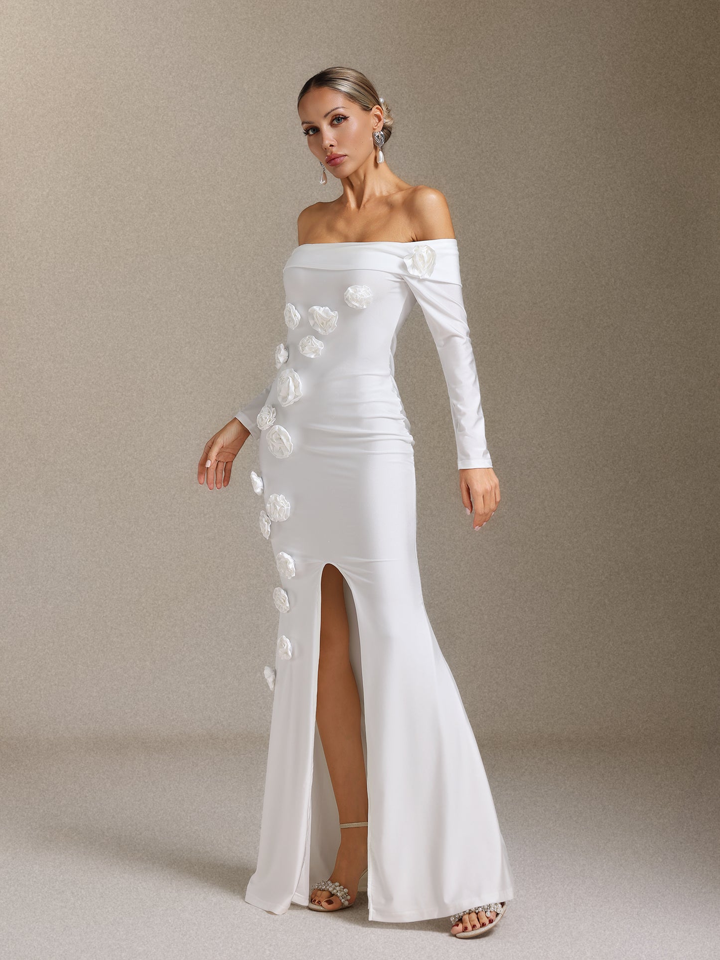 Nerlii Flower Off Shoulder Maxi Dress