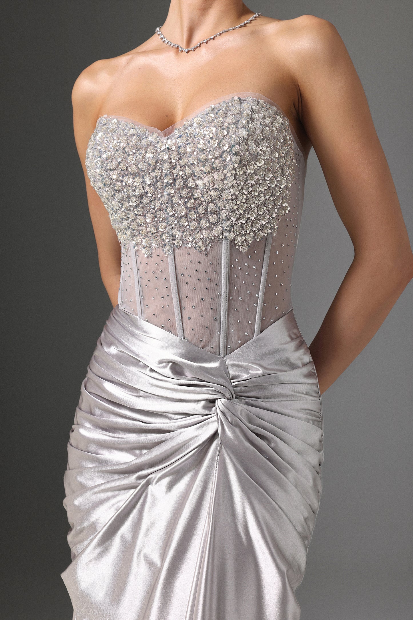 Denny Strapless Sequin High Slit Maxi Dress