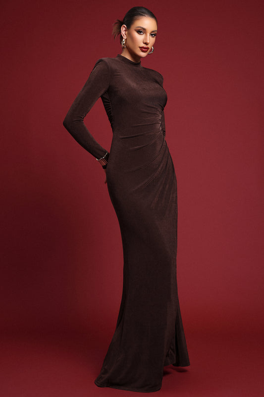 Ivy Elegant Contour Long Sleeve Gathered Knit Maxi Dress