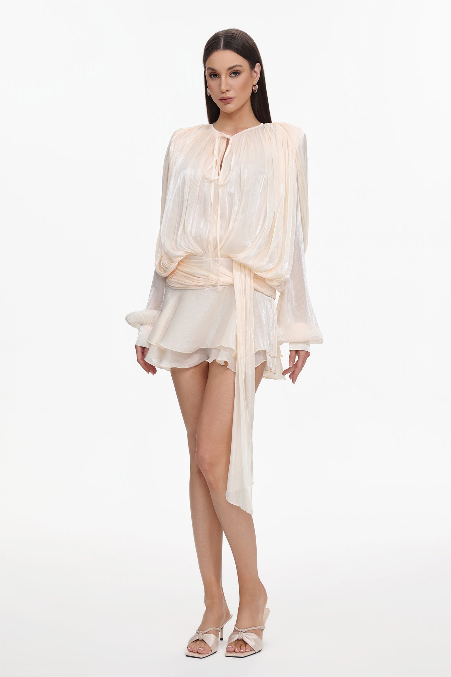Dekia Long Sleeve Hollow Out Flounce Mini Dress