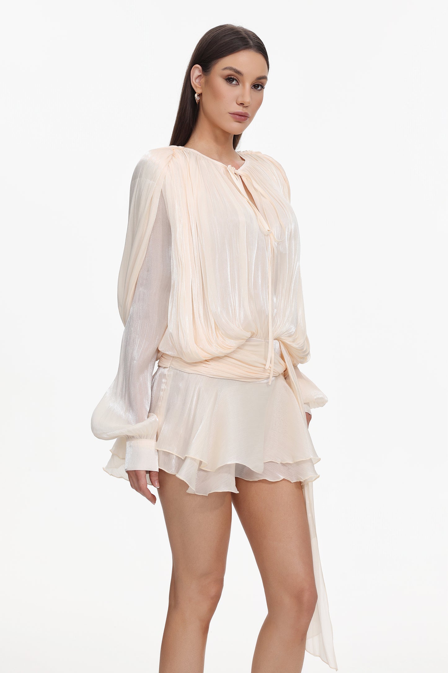 Dekia Long Sleeve Hollow Out Flounce Mini Dress