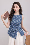 Blue Plaid Asymmetrical Top