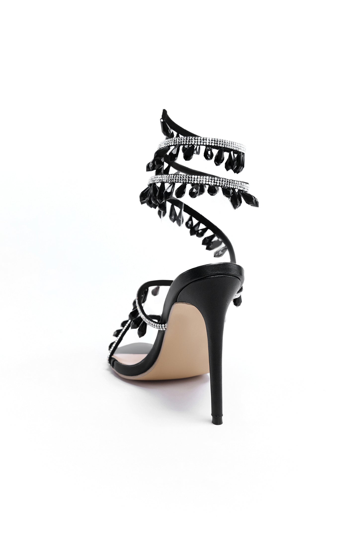 Elegant Rhinestone Ankle-Wrap Stiletto Sandals