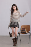 Beige Knit Sweater with Fringe