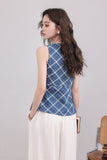 Blue Plaid Asymmetrical Top