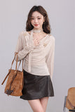 Beige Drape Top with Butterfly Embellishments