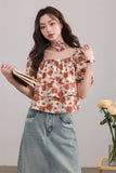 Floral Puff Sleeve Layered Top