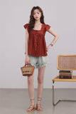 Rust Lace-Trimmed Buttoned Blouse