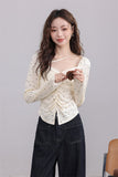 Cream Ruched Polka Dot Top