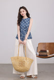 Blue Plaid Asymmetrical Top