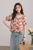 Floral Puff Sleeve Layered Top