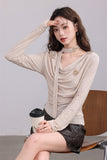 Beige Drape Top with Butterfly Embellishments