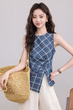 Blue Plaid Asymmetrical Top