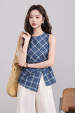 Blue Plaid Asymmetrical Top