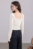 Cream Ruched Polka Dot Top