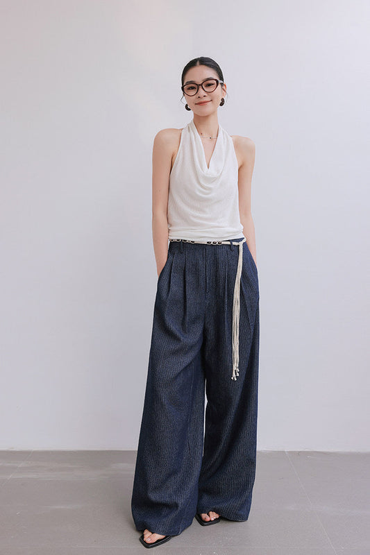 Navy Wide-Leg Pants - High-Waisted and Flowy