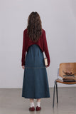 Denim Maxi Dress with Burgundy Cardigan