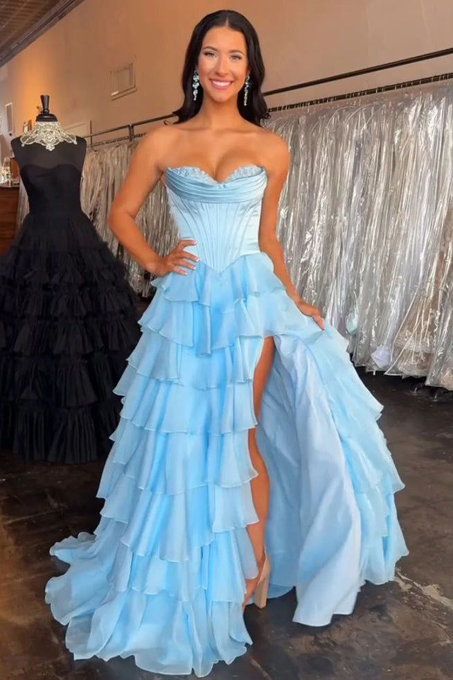 Sweetheart Sleeveless Empire A-Line Tiered Prom Dress