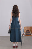 Denim Maxi Dress with Burgundy Cardigan