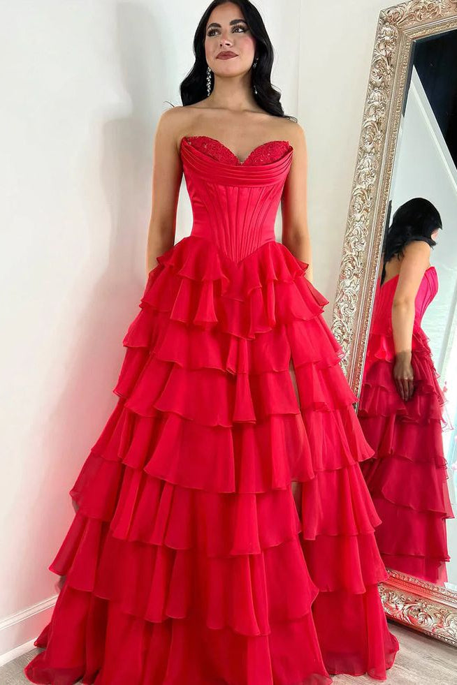 Sweetheart Sleeveless Empire A-Line Tiered Prom Dress