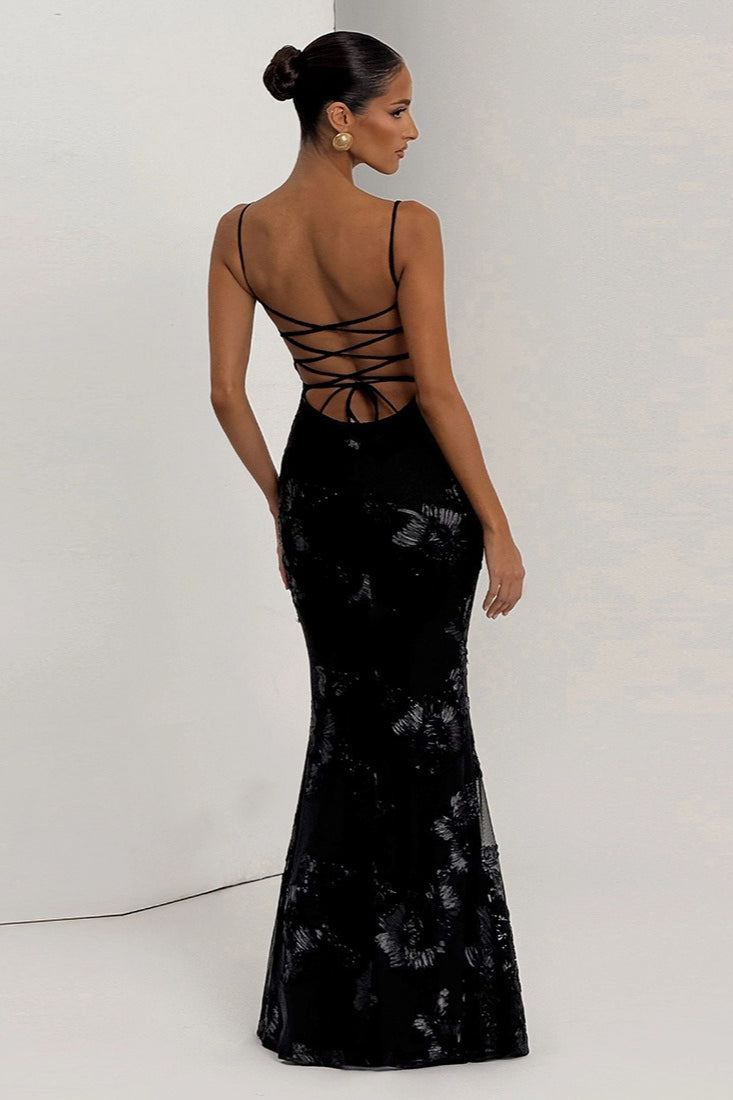Gaun Maxi Floral Tanpa Punggung