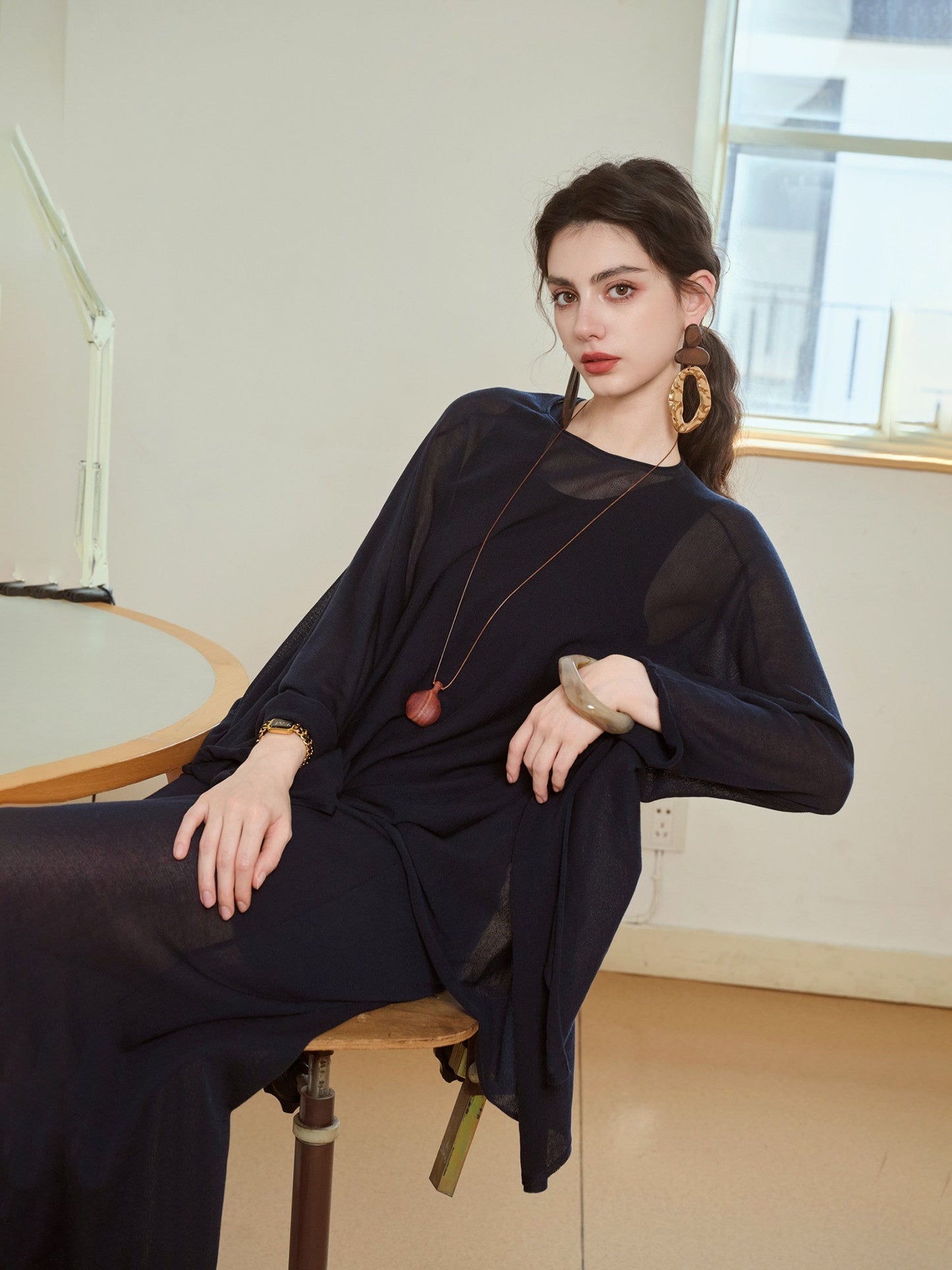 Acetate 2-Piece Set - Lightweight Coat and Dress