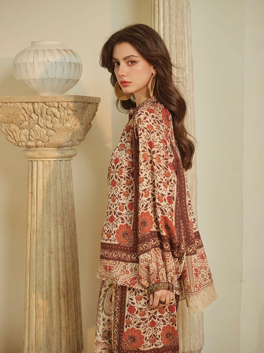 Linen Blend 2-Piece Set - Paisley Shirt and Pants