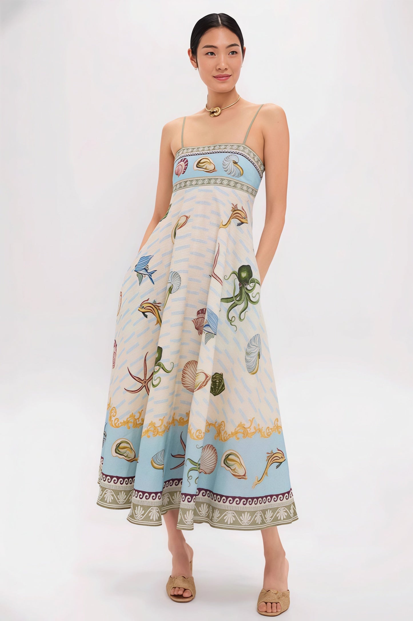 فستان ماكسي كاجوال بتصميم حمالات علوية عالية