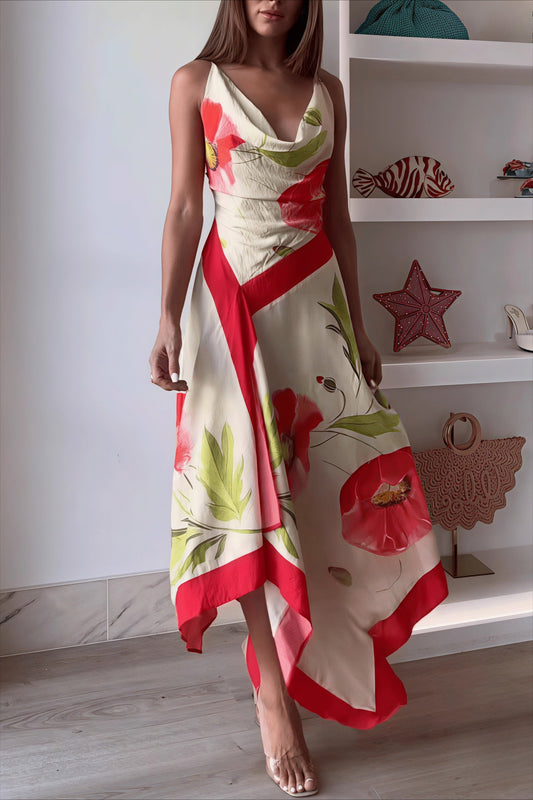 Gaun Maxi Tanpa Punggung Floral Cami Liburan