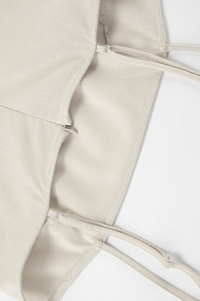 Gaun Maxi Lengan Kecil Khaki dari Linen dan Katun