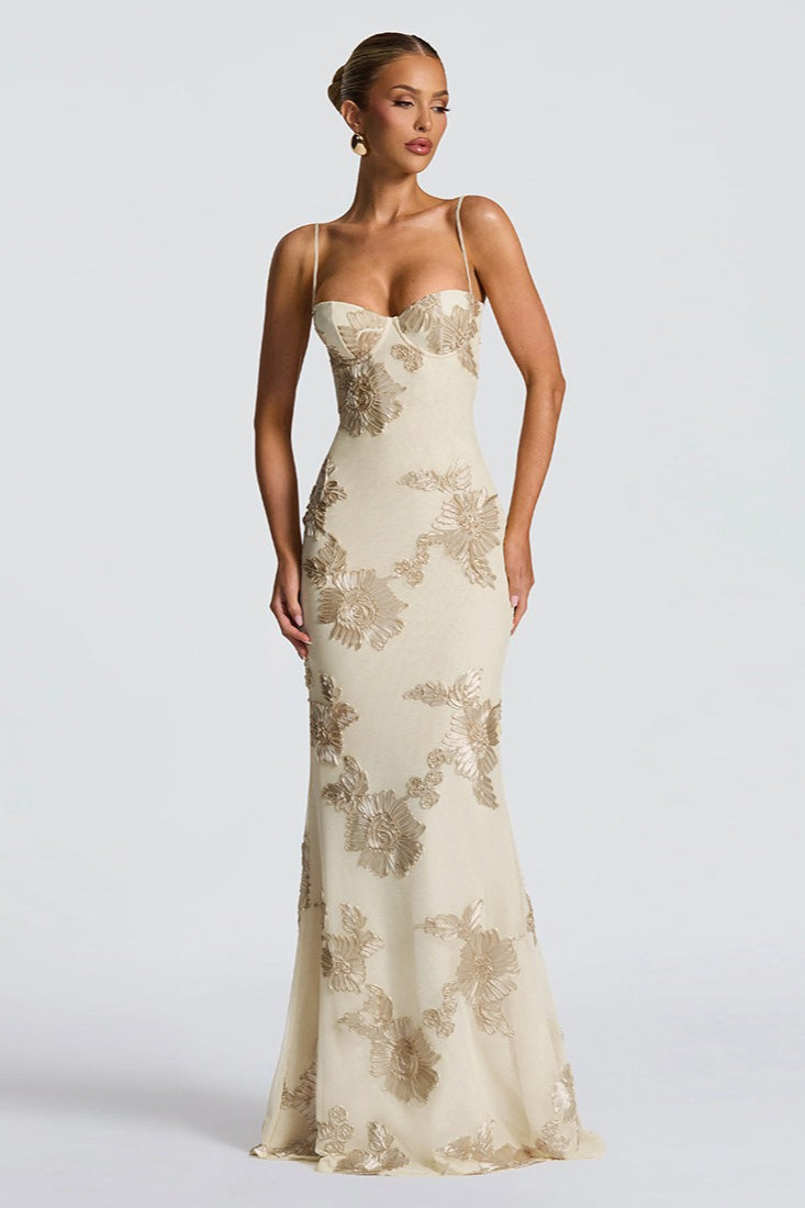 Gaun Maxi Floral Tanpa Punggung