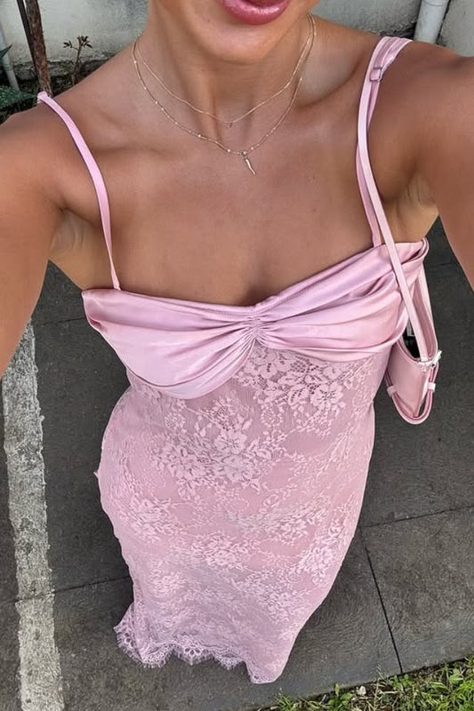 Spaghetti Straps Lace Floor-Length Party Prom Dress