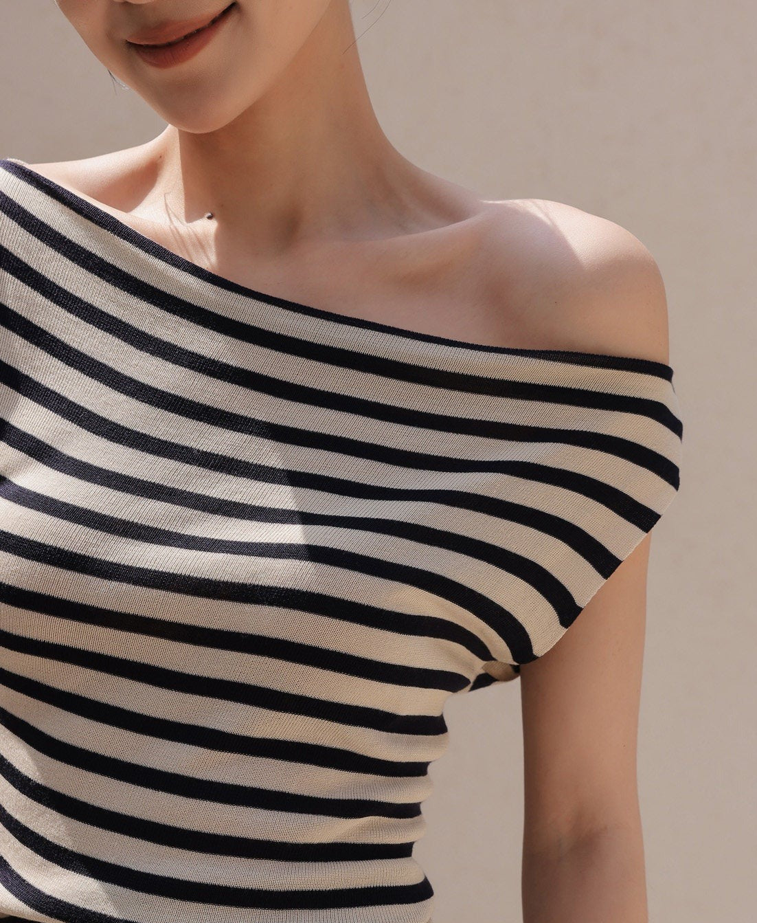 Cotton Top with Asymmetrical Design - Black and White Stripes