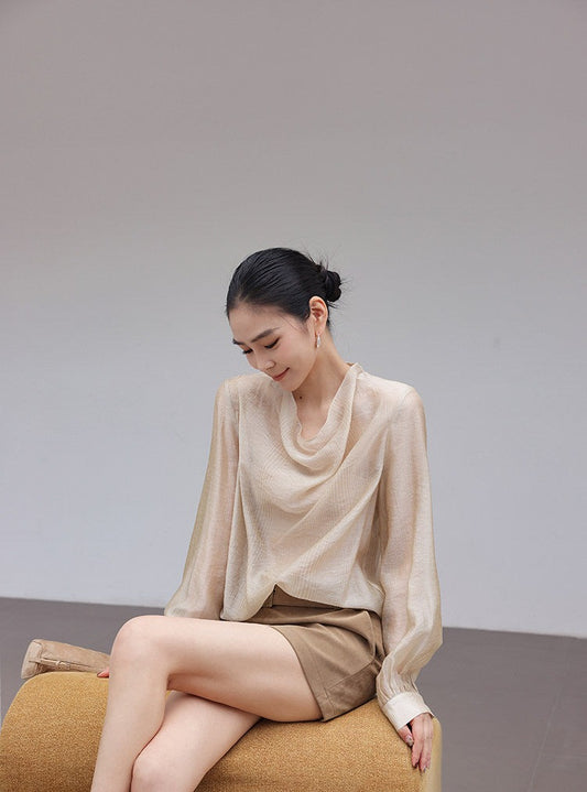 Tencel Shirt with Draped Neckline