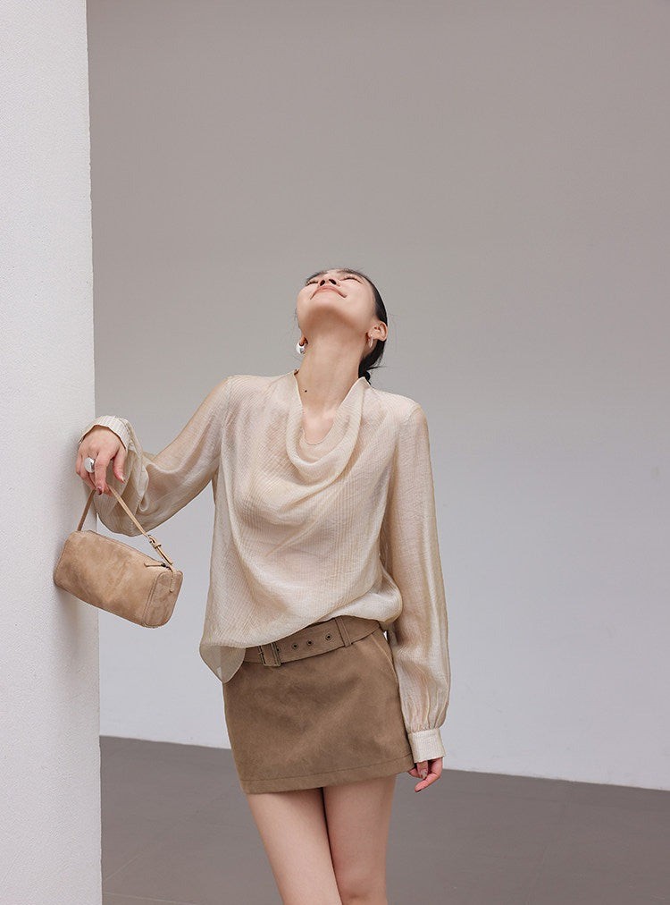 Tencel Shirt with Draped Neckline