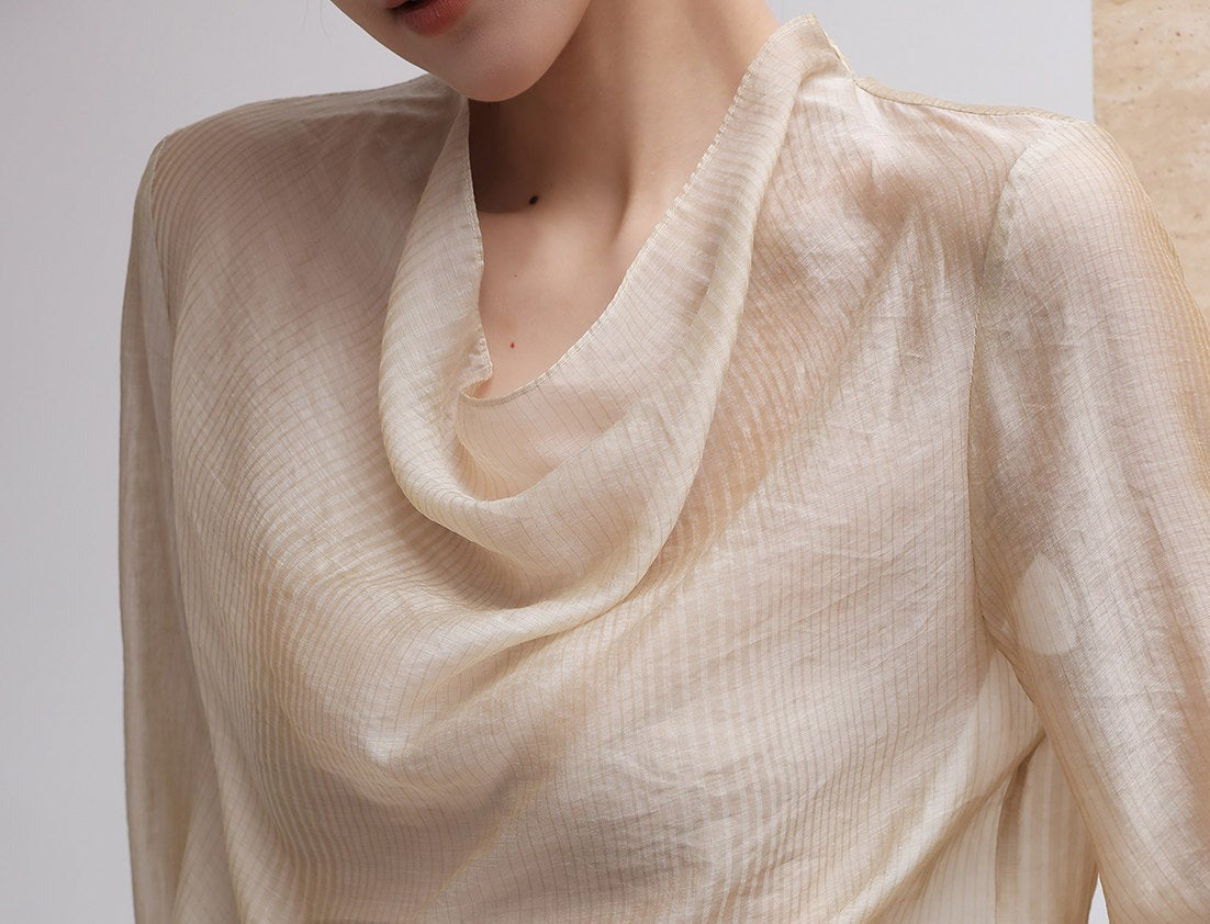 Tencel Shirt with Draped Neckline