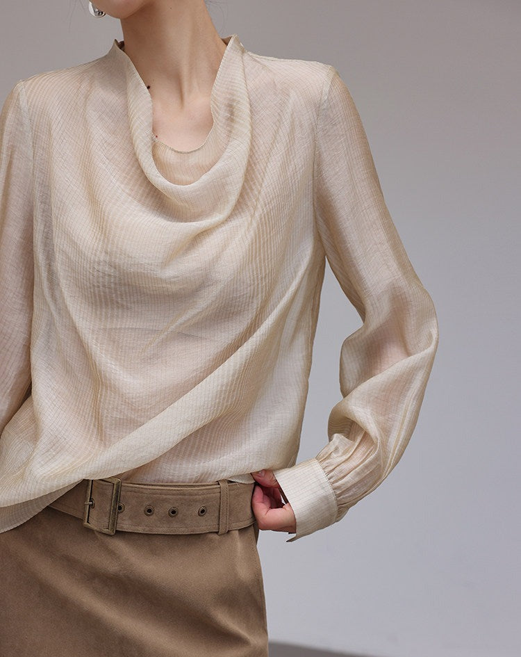 Tencel Shirt with Draped Neckline
