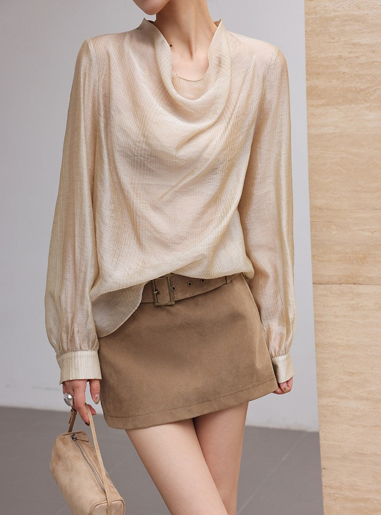 Tencel Shirt with Draped Neckline