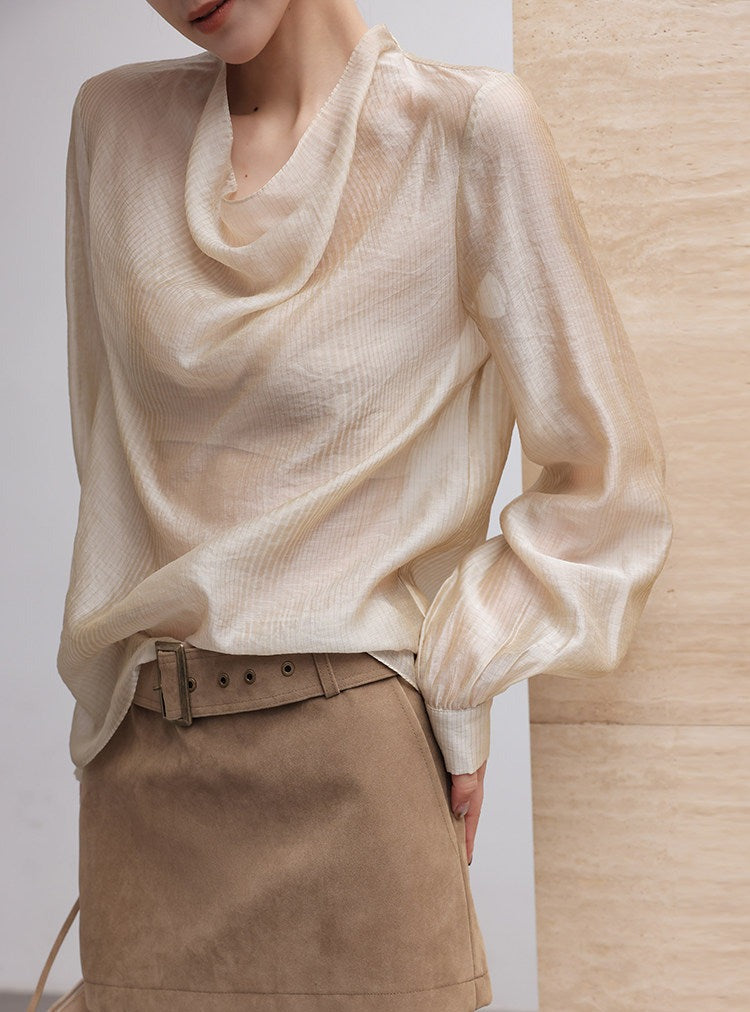 Tencel Shirt with Draped Neckline