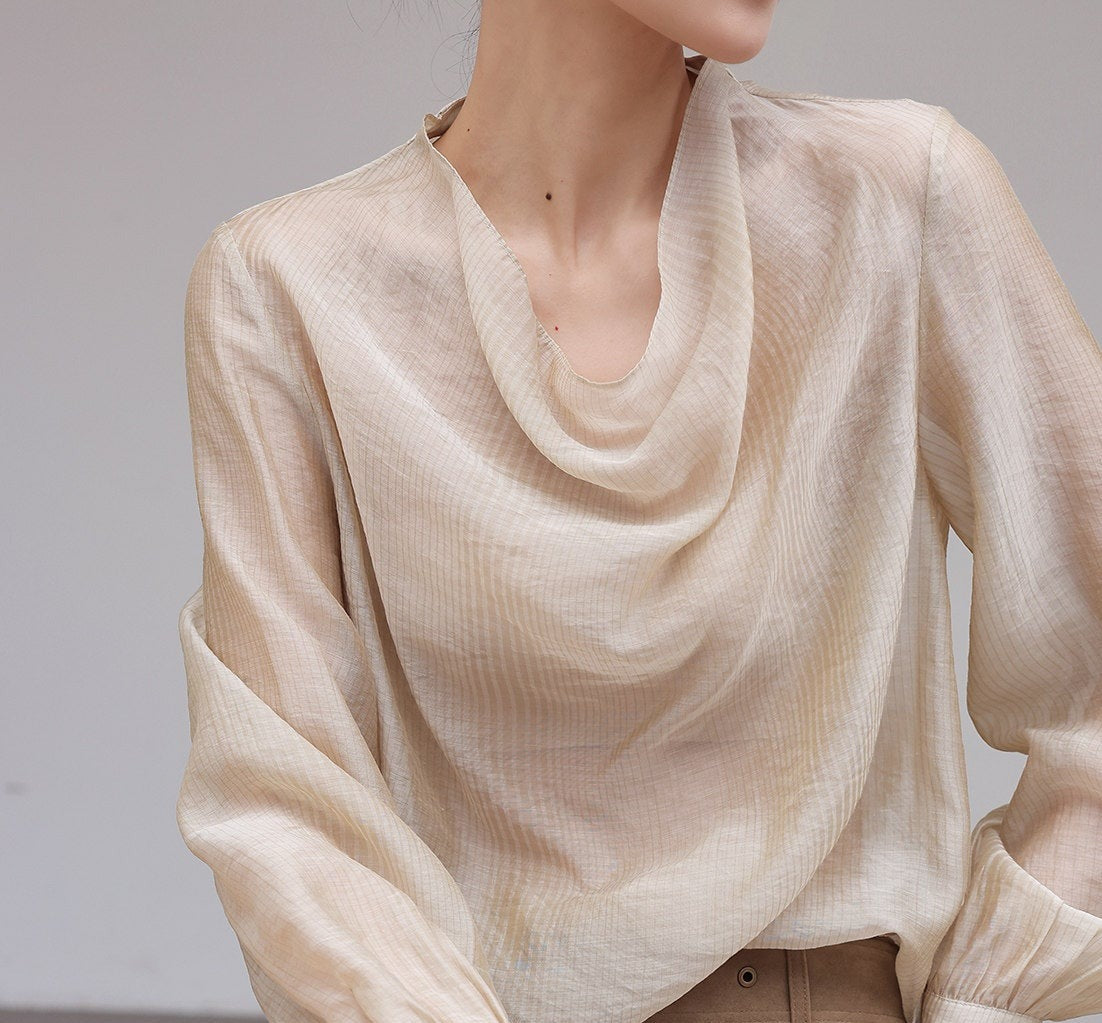 Tencel Shirt with Draped Neckline