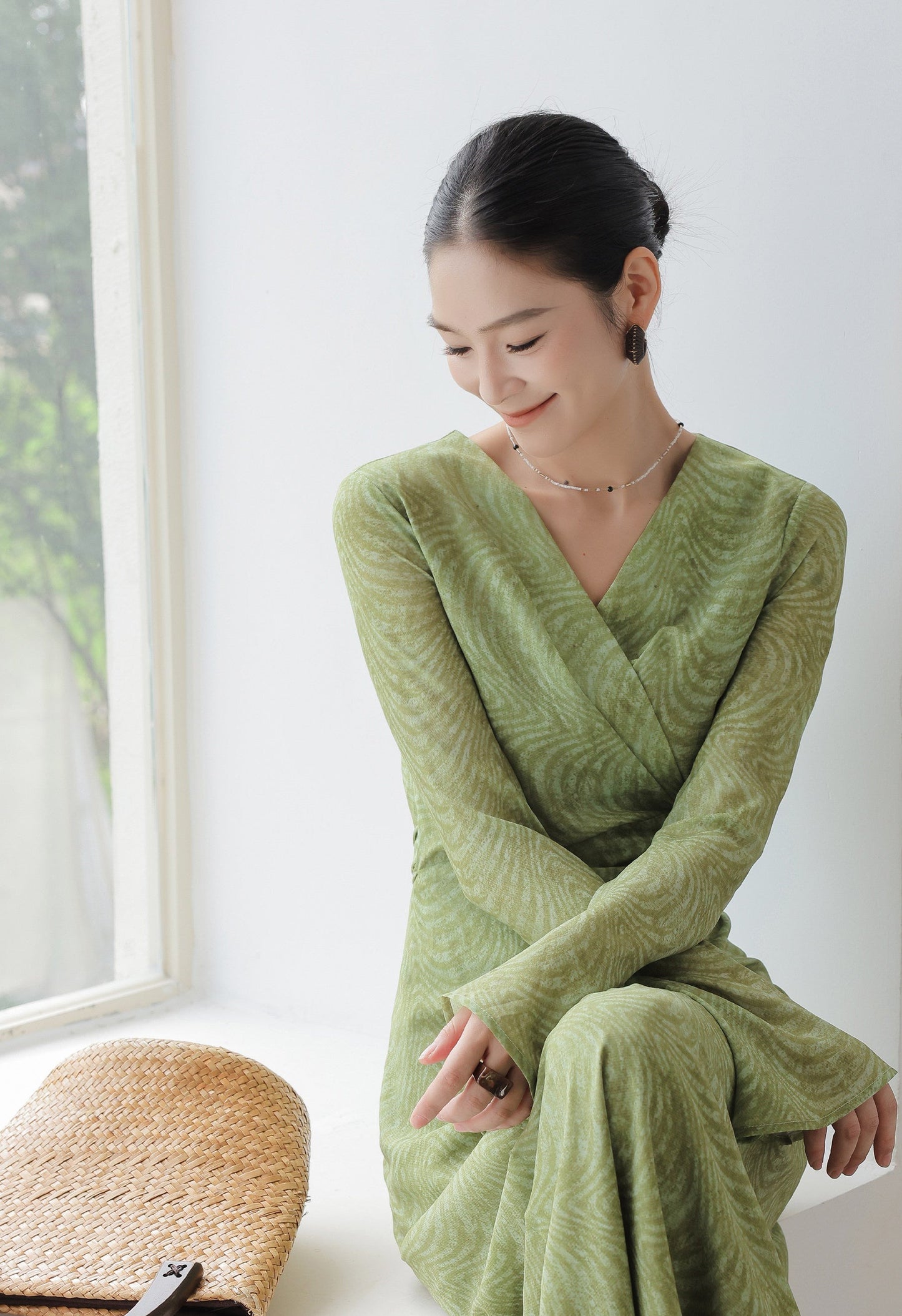 Viscose Dress - Long Sleeve V-Neck Twist Design