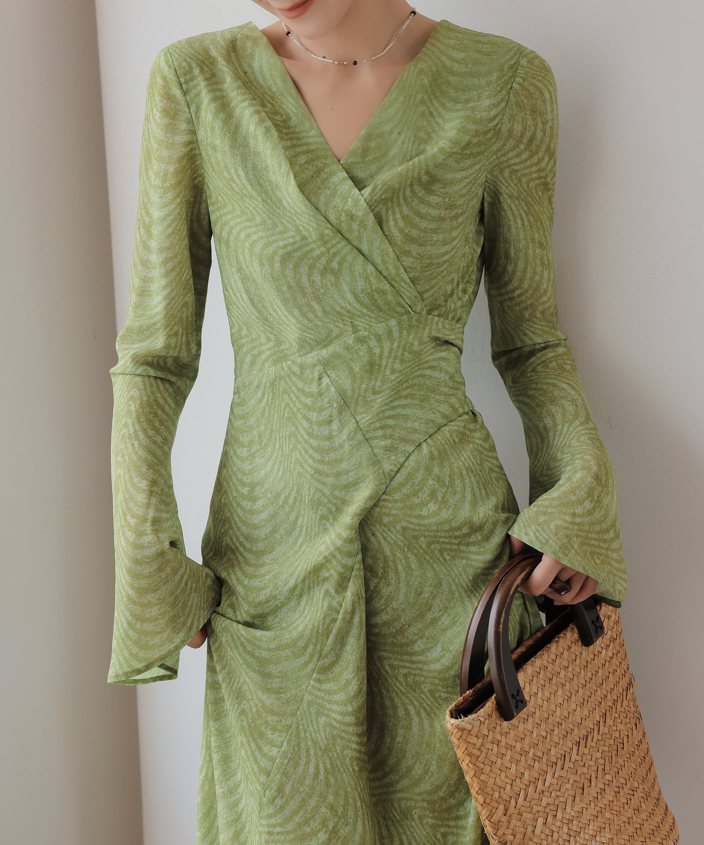 Viscose Dress - Long Sleeve V-Neck Twist Design