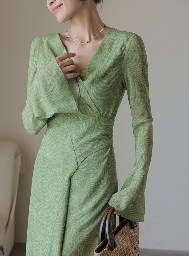 Viscose Dress - Long Sleeve V-Neck Twist Design