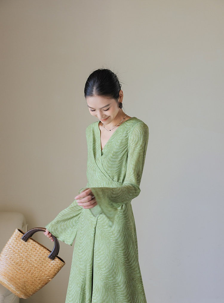 Viscose Dress - Long Sleeve V-Neck Twist Design
